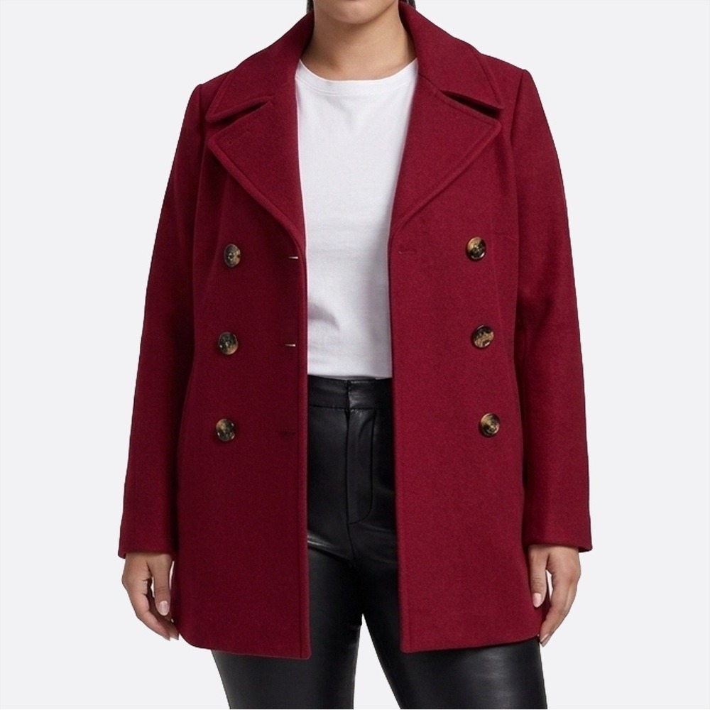 Calvin Klein Classic Dark Cherry Wool Blend Double‎ Breasted Pea Coat 0X Large